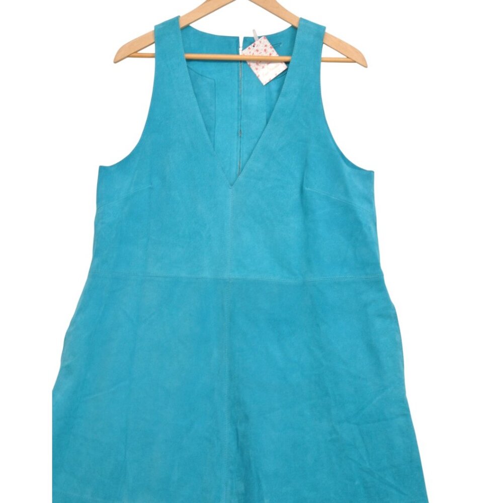 Free People NWT Short Sleeveless Suede Dress M Teal Shift - Picture 5 of 12